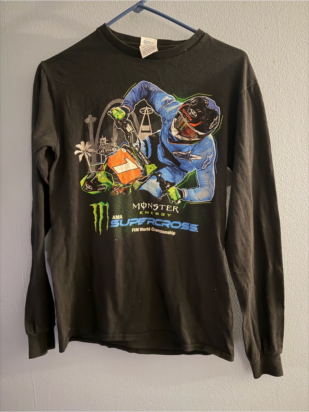 Monster world championship motor Supercross Black Long-Sleeve men’s small Tee